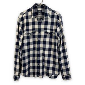 J Crew Mens Sz L Slim Blue White Plaid Flannel Long Sleeve Button Up Shirt